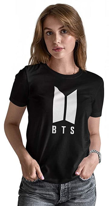 BTS PRINTED T-SHIRT ROUND NECK CASUAL BLACK